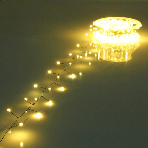 Гирлянда для дома НИТЬ "Мишура-Капля" 20 м 500 ламп LED, зеленый провод, пост.свечение, IP-20, 220v,  Теплый белый
