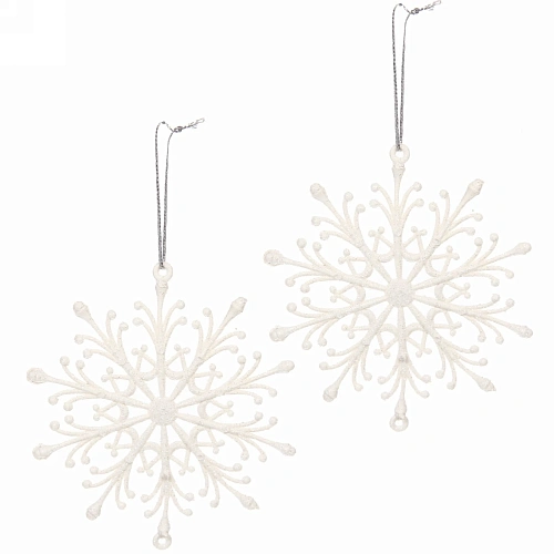 Подвески в блестках Снежинки волшебные 9 см (набор 2шт), белый_6
