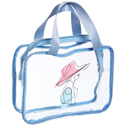 Косметичка прозрачная "MALINKA SHOP", девушка, цвет нежно - голубой, 26*18,5*,85см