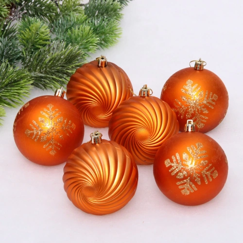 Новогодние шары "Изящные узоры" 8 см (набор 9 шт), Янтарь
