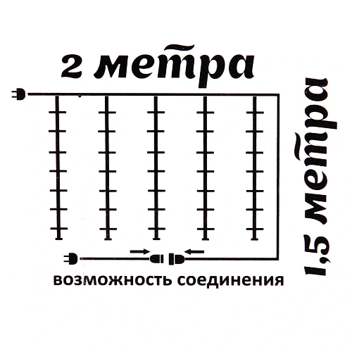 Гирлянда для улицы ЗАНАВЕС Мерцание ш2 в1,5 м 320 ламп LED, прозрачпров,1 реж,IP-54, БелыйТеплый белый мерцает (возможность соединения)_5