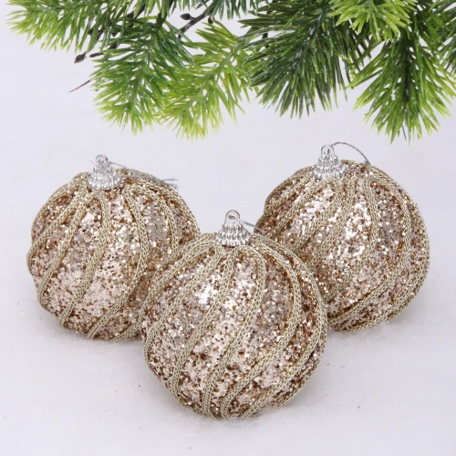 Новогодние шары "GLAME - Блестящий мир" 8 см (набор 3 шт), Шампань