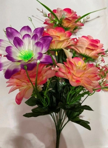 Искусственные цветы "Цветочная мелодия" 50см 9 цветков бело-сиреневык