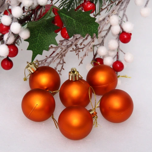 Новогодние шары 4 см (набор 6 шт) "Матовый", янтарь