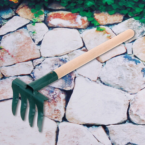 Грабли витые 4-х зубые, металлические с деревянной ручкой_3