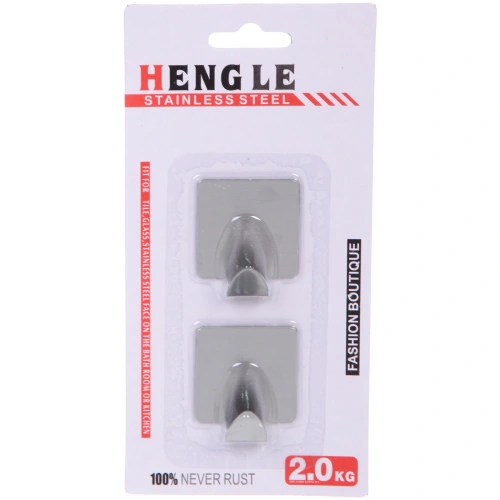 Крючки в наборе 2шт из нержавеющей стали на липкой основе "БАСТОФ",  форма квадрат, нагрузка 1кг/3,5см