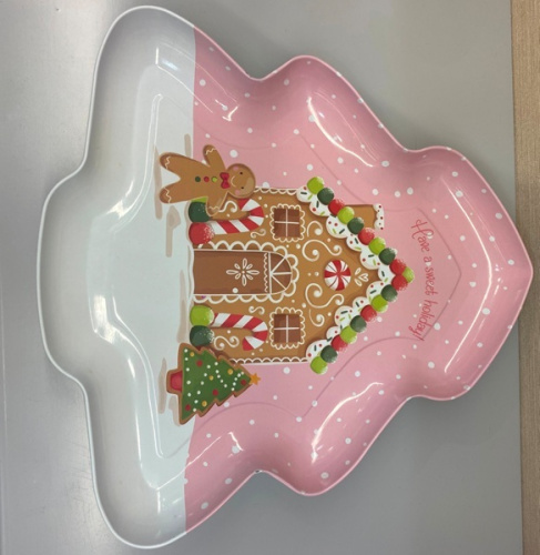 Поднос жестяной "Ёлочка" 25,8*15см Пряничный домик