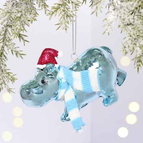 Ёлочная игрушка "Весёлый бегемот" 5*10*8,5 см, Голубой