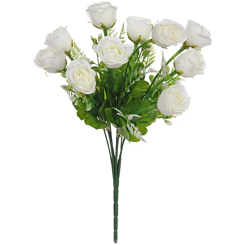 Искусственные цветы Розовый букет 42см 10 цветков белые_3