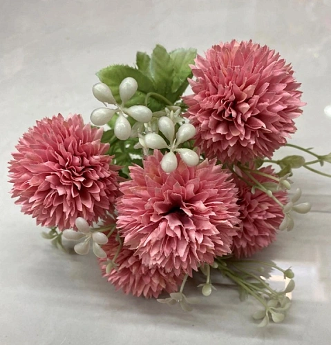 Искусственные цветы "Букет хризантем" 25см 5 цветков розовые