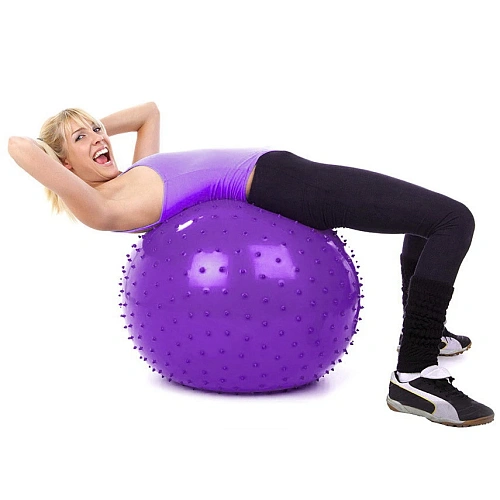 Мяч гимнастический Sportage полумассажный 75 см 1000гр (с насосом), Фиолетовый_4