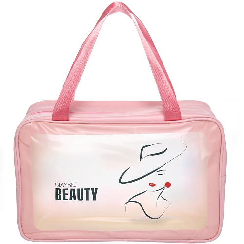 Косметичка прозрачная "MALINKA SHOP", девушка, цвет розовая пудра, 30*21*10см