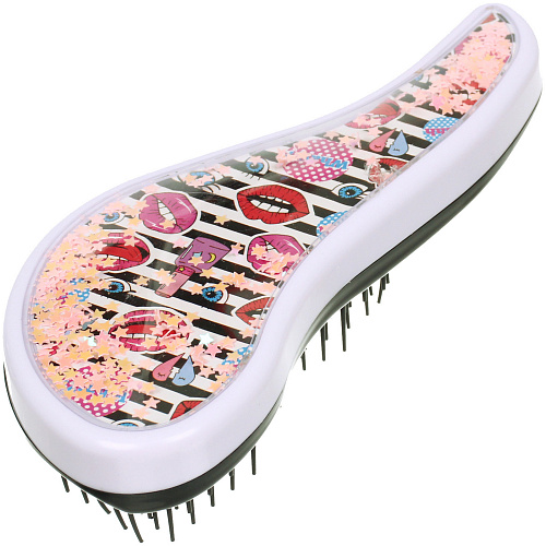 Расческа массажная компактная КАЛИСТО, блестки, микс 4 дизайна, 187,5см (PVC коробка)_5