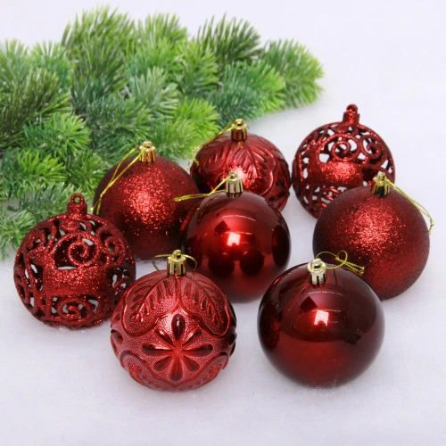 Новогодние шары 8 см (набор 24 шт) "Фактурный микс", темный рубин