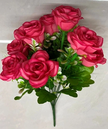 Искусственные цветы "Розовый букет" 42см 10 цветков темно-розовые