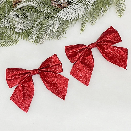 Бант на ёлку "Зимнее очарование" 15*15 cм (набор 2 шт), Красный