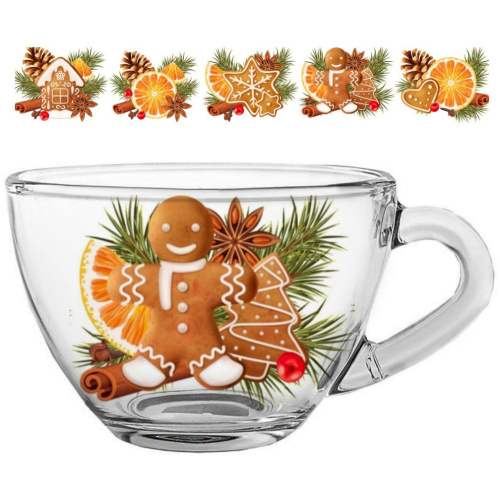 Кружка стеклянная 200 мл "Со вкусом праздника" 5 видов D1416/24