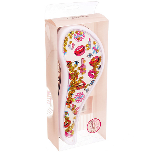 Расческа массажная компактная КАЛИСТО, блестки, микс 4 дизайна, 187,5см (PVC коробка)_10