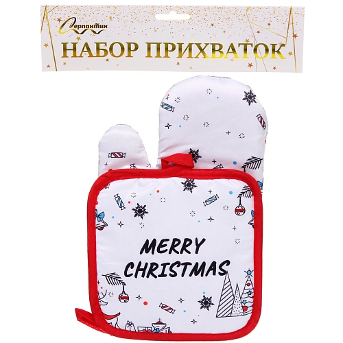 Прихватка в наборе с прихваткой-варежкой Новогодние мотивы 25,516 см, 1717 см_4