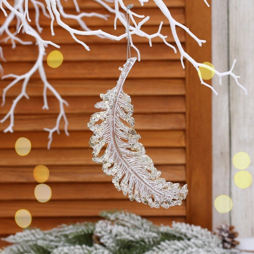 Подвеска "Перо желаний" 15*5 см, Белый/Золотой блеск