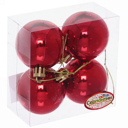 Новогодние шары 5 см (набор 4 шт) Глянец, красный_5