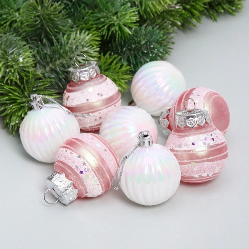 Набор шаров "Восхищение" 5 см (в наборе 8 шт), Белый, розовое золото