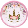 Тарелка бумажная 18 см в наборе 10 шт "Единорожка в цветах" розовая
