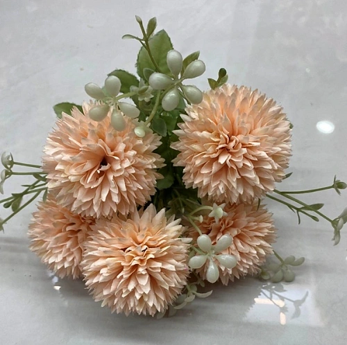 Искусственные цветы "Букет хризантем" 25см 5 цветков персиковые