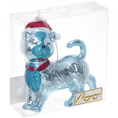 Ёлочная игрушка "Кошка в колпачке" 9*3,5*10 см, Голубой