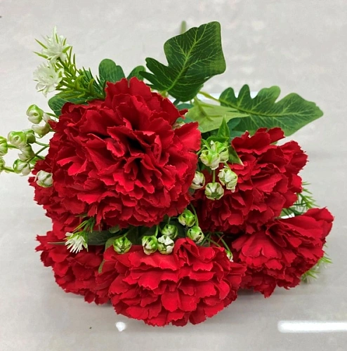 Искусственные цветы "Букет гвоздик" 35см 7 цветков красные