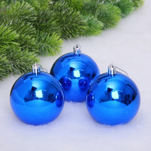 Новогодние шары 8 см (набор 3 шт) "Глянец", синий