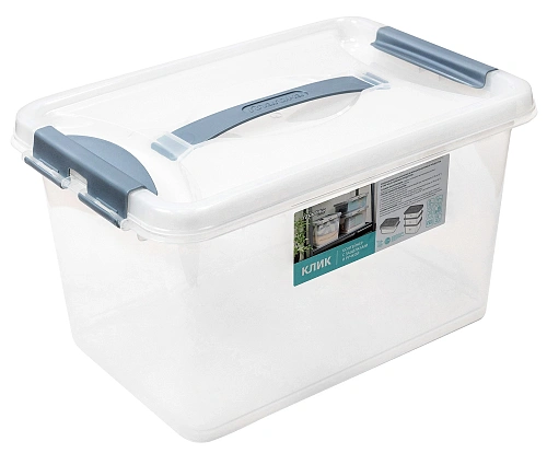 Контейнер для хранения с крышкой, ручкой и ручками-защелками "КЛИК", прозрачный, 35*23*19,1см, 10л С274ПРО