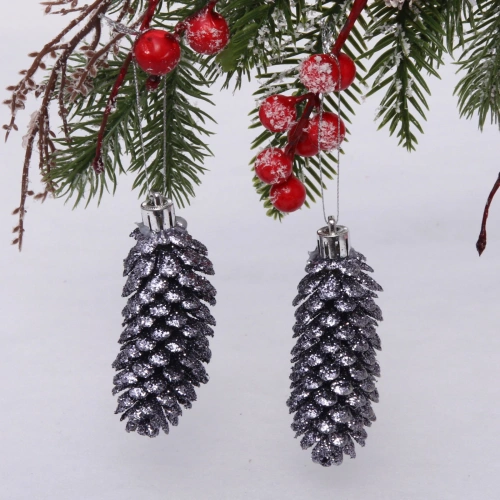 Ёлочные игрушки "Таинственное очарование" Шишки блестящие 9 см (набор 2 шт), графит