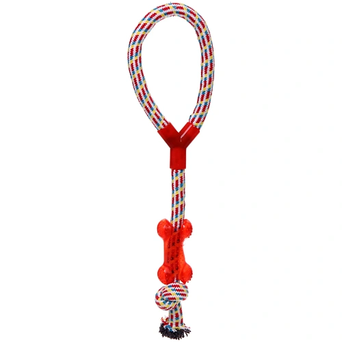 Игрушка - канат для собак средних и крупных пород НЕСКУЧАЙКА-косточка, цвет красный (лейбл)_3