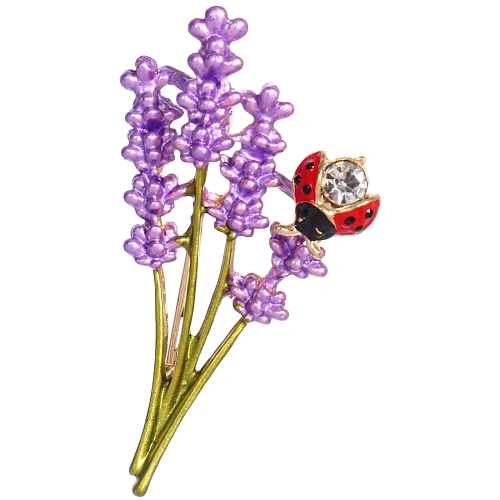 Брошь GOLD Podarok, Веточка лаванды с божьей коровкой, цвет как на фото, 5229см (символ Любви и Нежности)_2