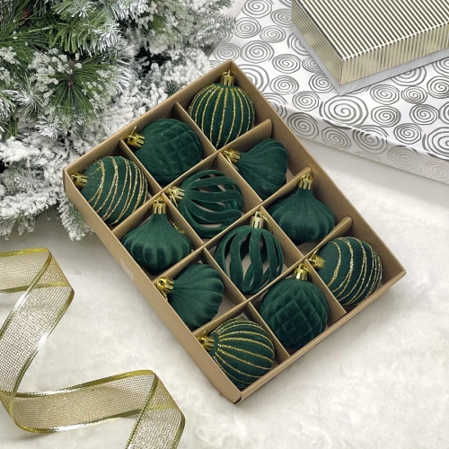 Набор елочных украшений VELOUR "Восточная ночь" 6 см (набор 12 шт), Изумруд